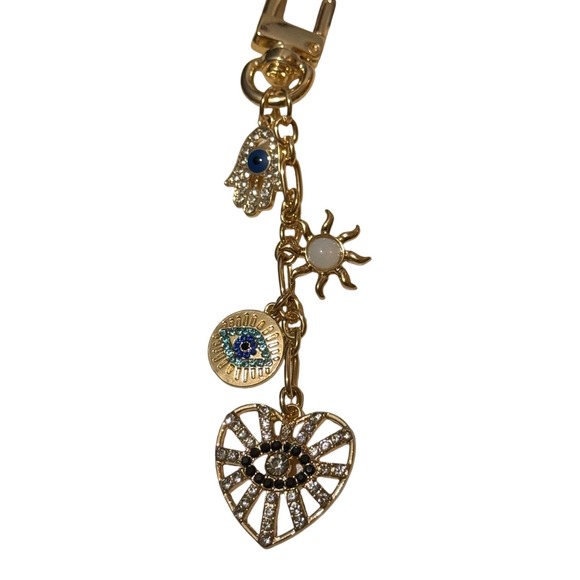 Víola Gold Tone Hamsa Evil Eye Sun Heart Charm Dangle Keychain Bag Charm - Picture 2 of 5